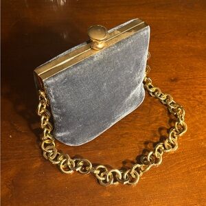 Blue Grey Velvet Evening Clutch with Gold Chain - TopShop